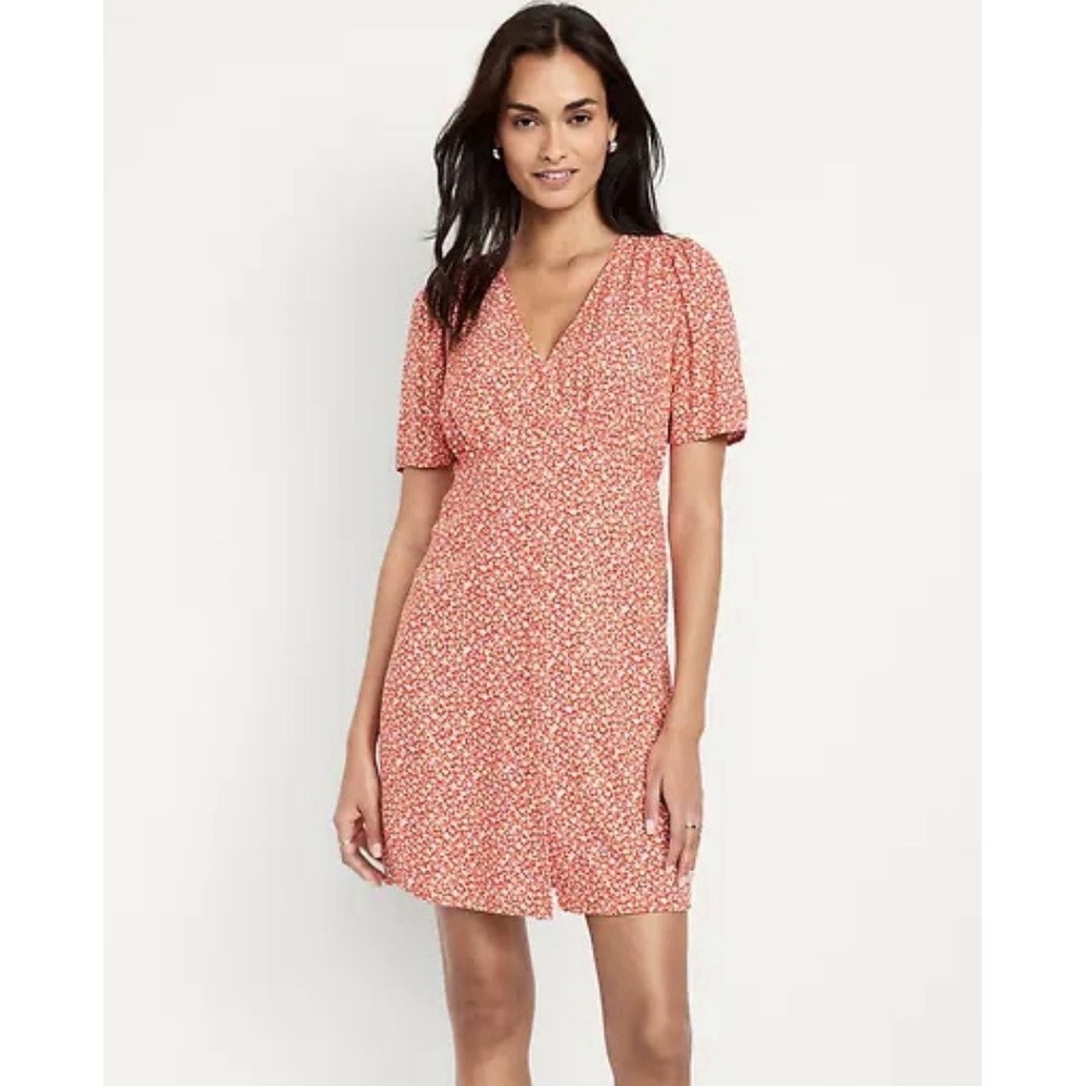 Old Navy XL Red‎ Floral Mini Dress V Neck Short Sleeve Lightweight
